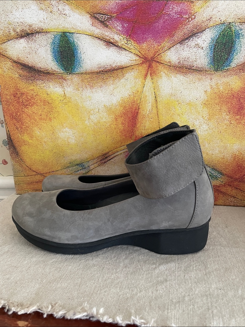 Dansko Lulu Ankle-Strap Mary Jane Flat in gray suede